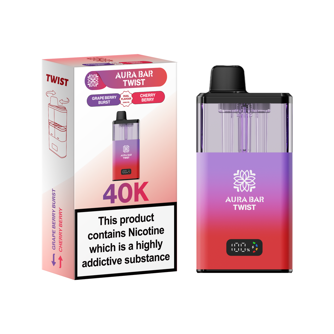 Aura Bar Twist 40K Box of 5 Pod Kit | Crystal Prime