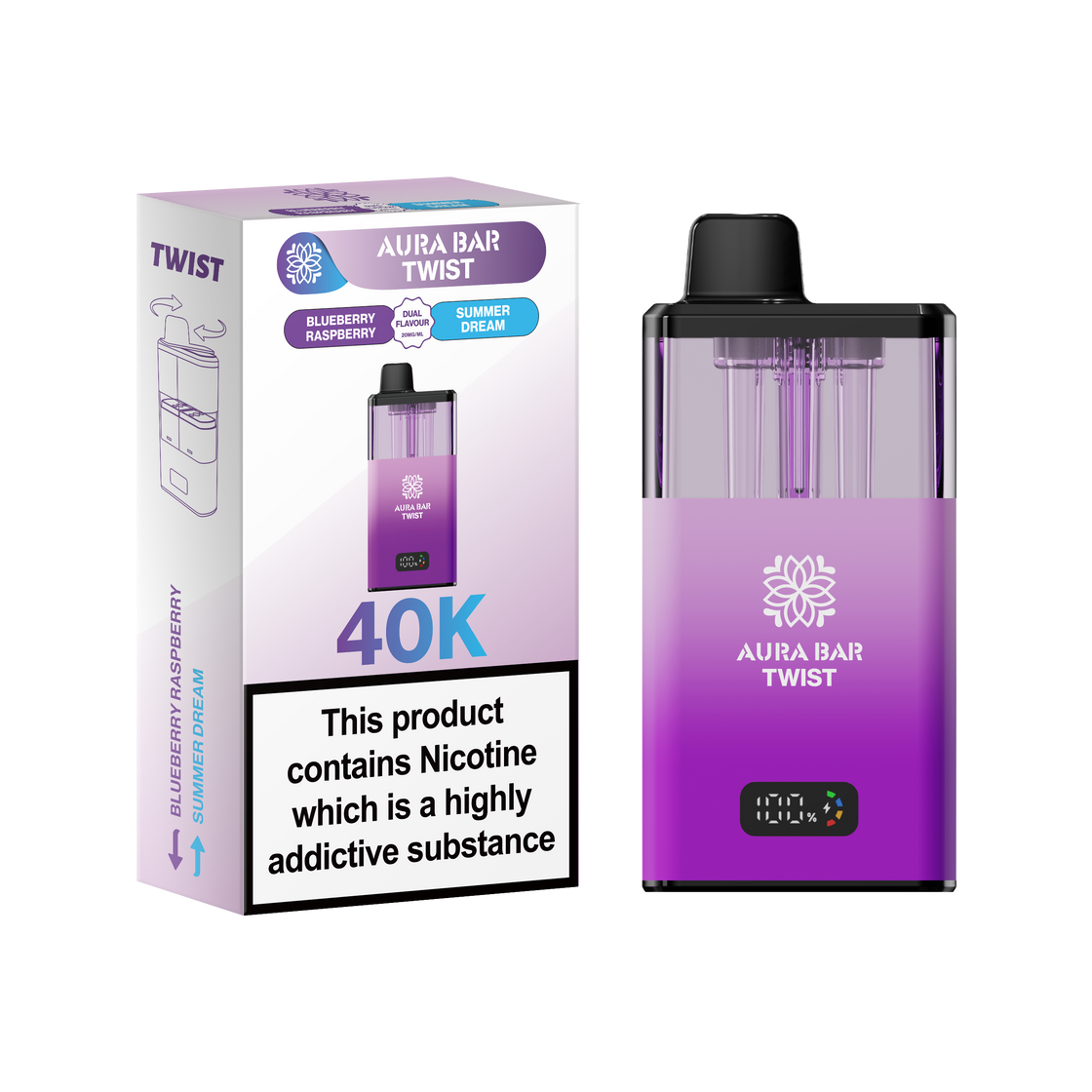 Aura Bar Twist 40K Box of 5 Pod Kit | Crystal Prime
