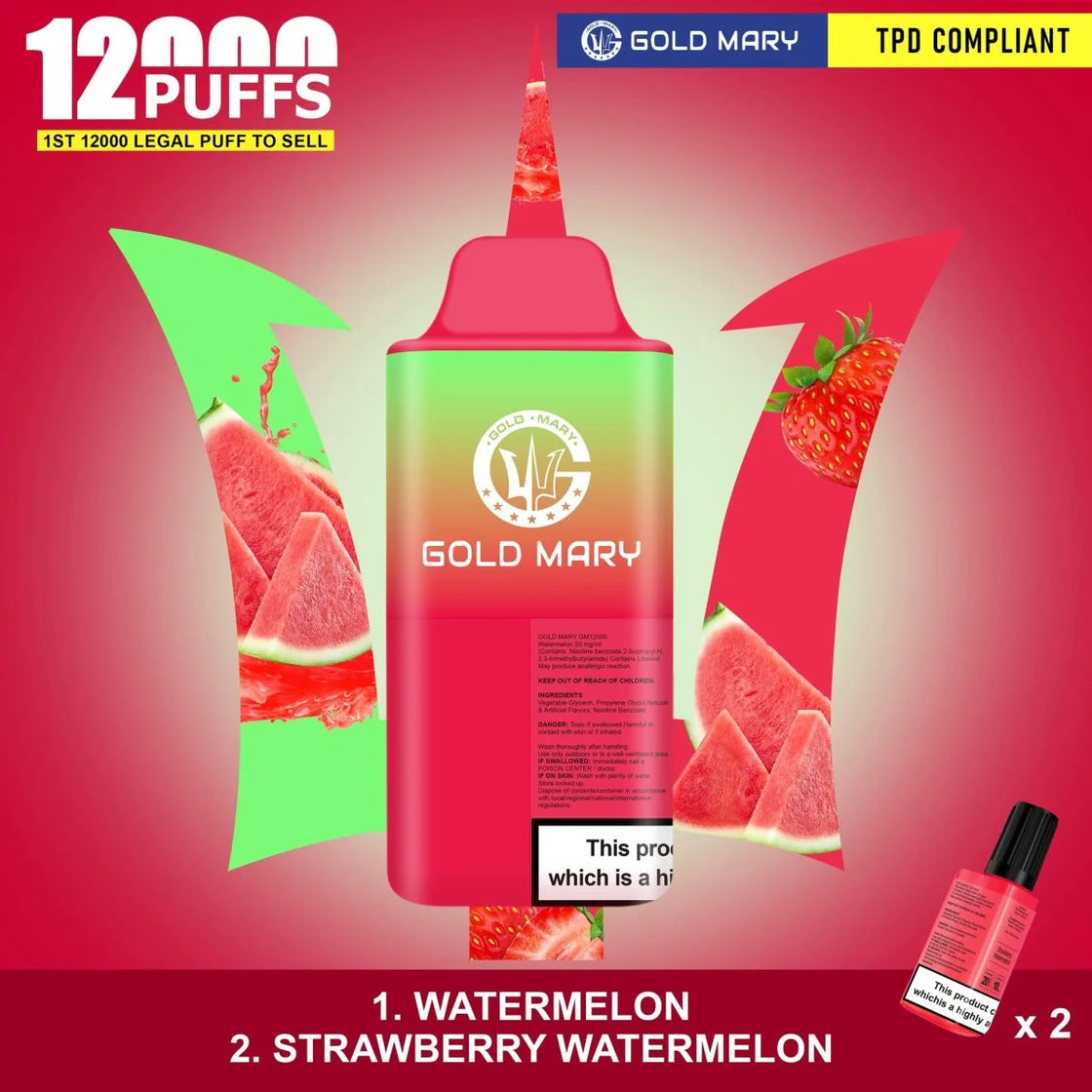 Gold Mary 12000 Puffs Prefilled Pod Kit | 2 in 1 Flavour Edition (Box of 5)