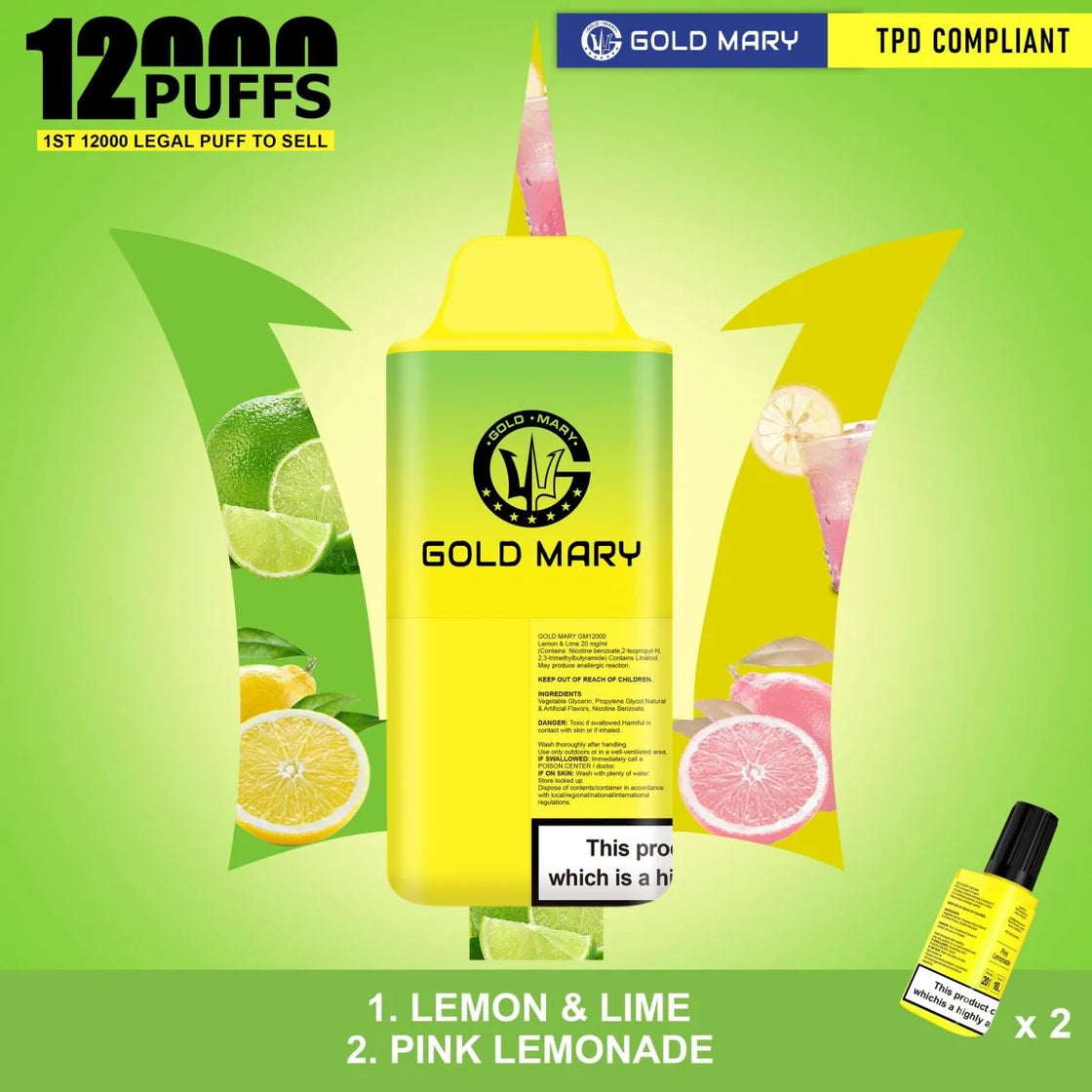 Gold Mary 12000 Puffs Prefilled Pod Kit | 2 in 1 Flavour Edition (Box of 5)