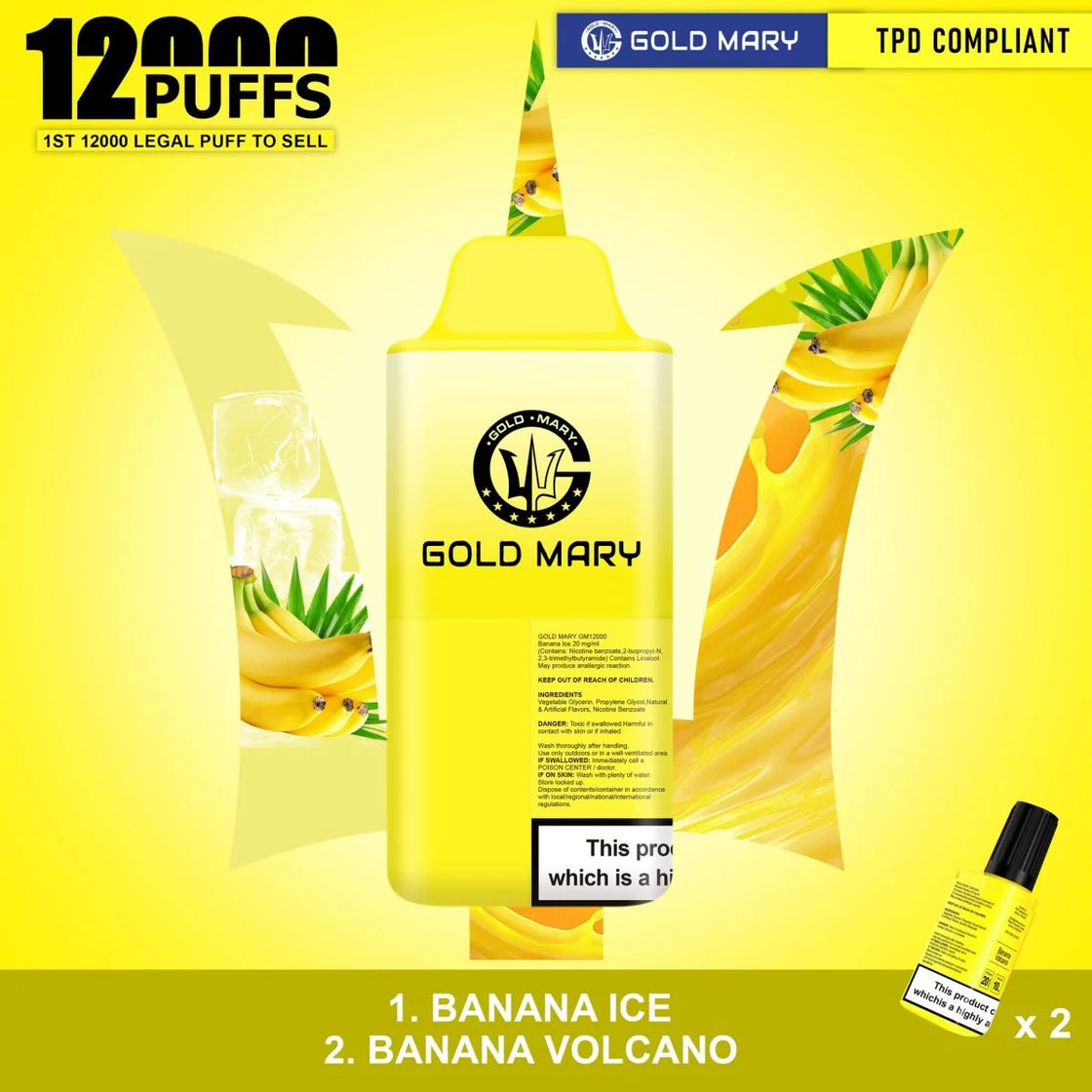 Gold Mary 12000 Puffs Prefilled Pod Kit | 2 in 1 Flavour Edition (Box of 5)