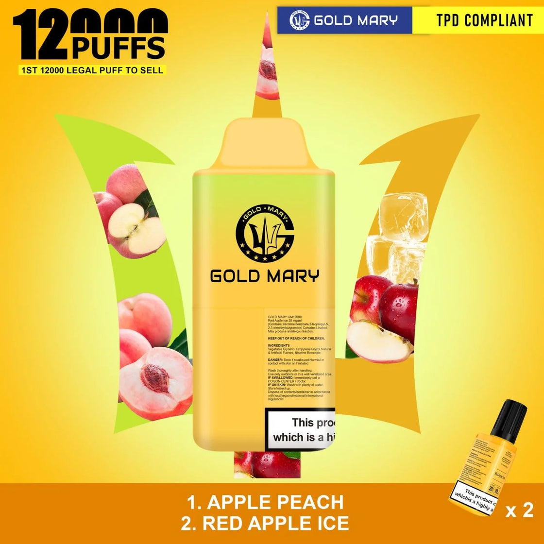 Gold Mary 12000 Puffs Prefilled Pod Kit | 2 in 1 Flavour Edition (Box of 5)