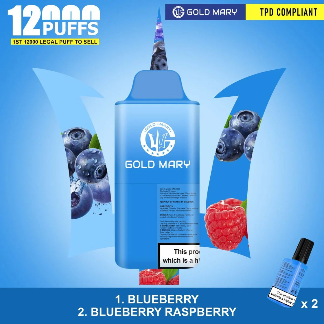 Gold Mary 12000 Puffs Prefilled Pod Kit | 2 in 1 Flavour Edition (Box of 5)