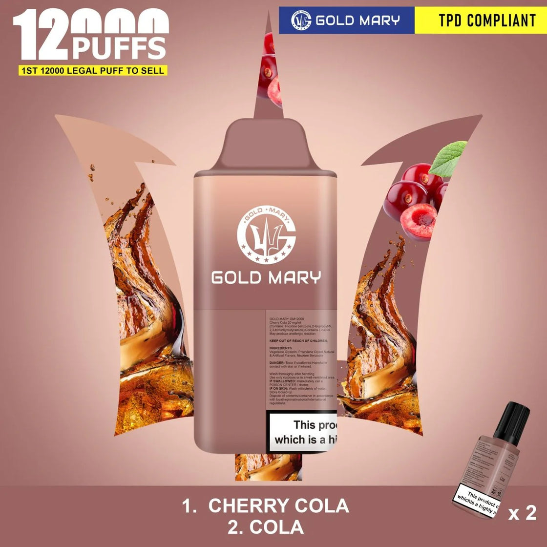Gold Mary 12000 Puffs Prefilled Pod Kit | 2 in 1 Flavour Edition (Box of 5)