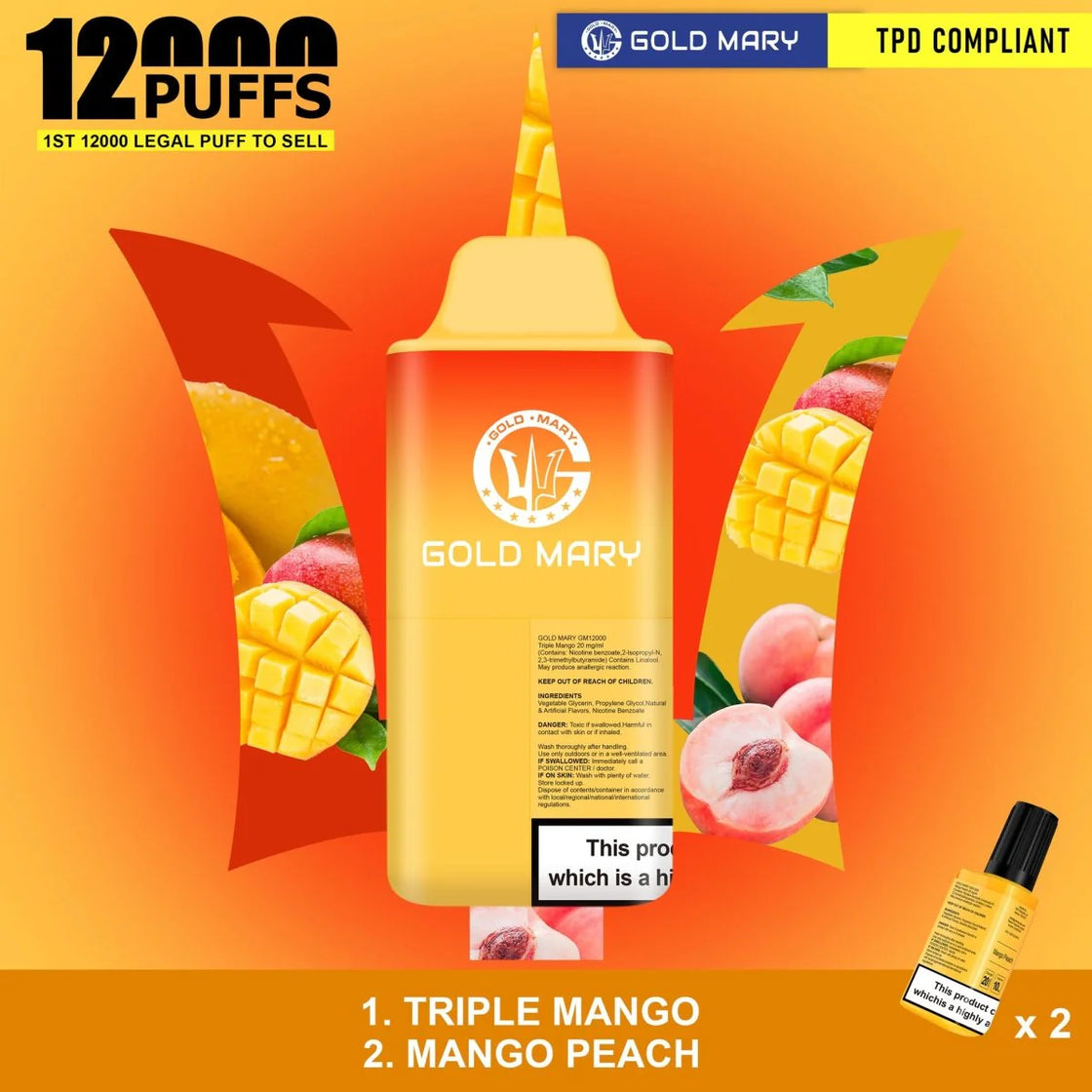 Gold Mary 12000 Puffs Prefilled Pod Kit | 2 in 1 Flavour Edition (Box of 5)