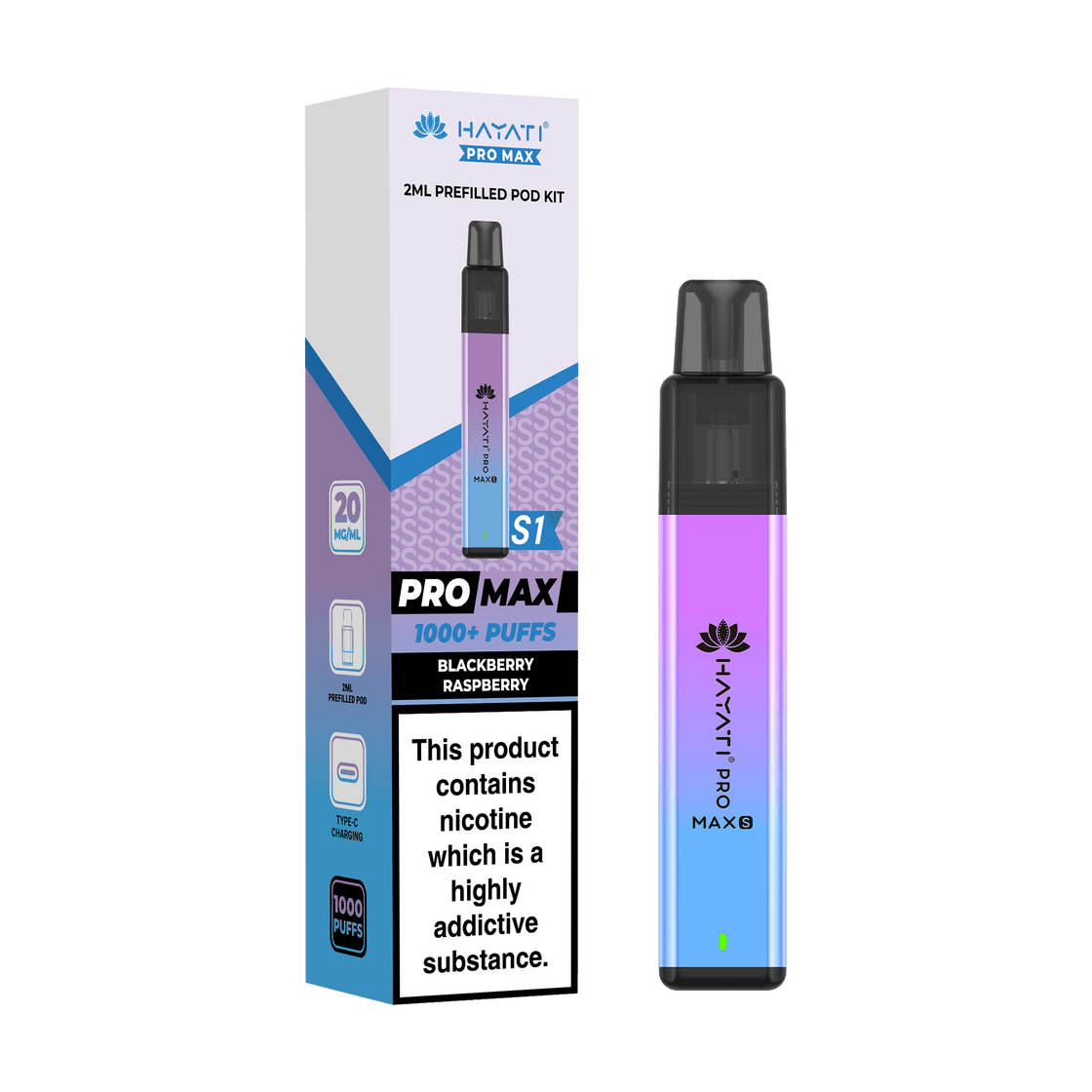 Hayati Pro Max S1 Vape Pod Kit - 20mg - 2ml - 10 Pack