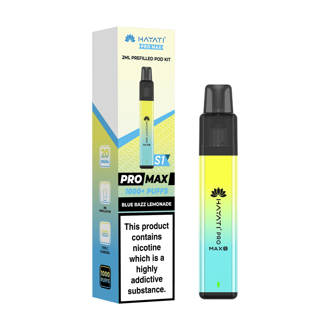 Hayati Pro Max S1 Vape Pod Kit - 20mg - 2ml - 10 Pack