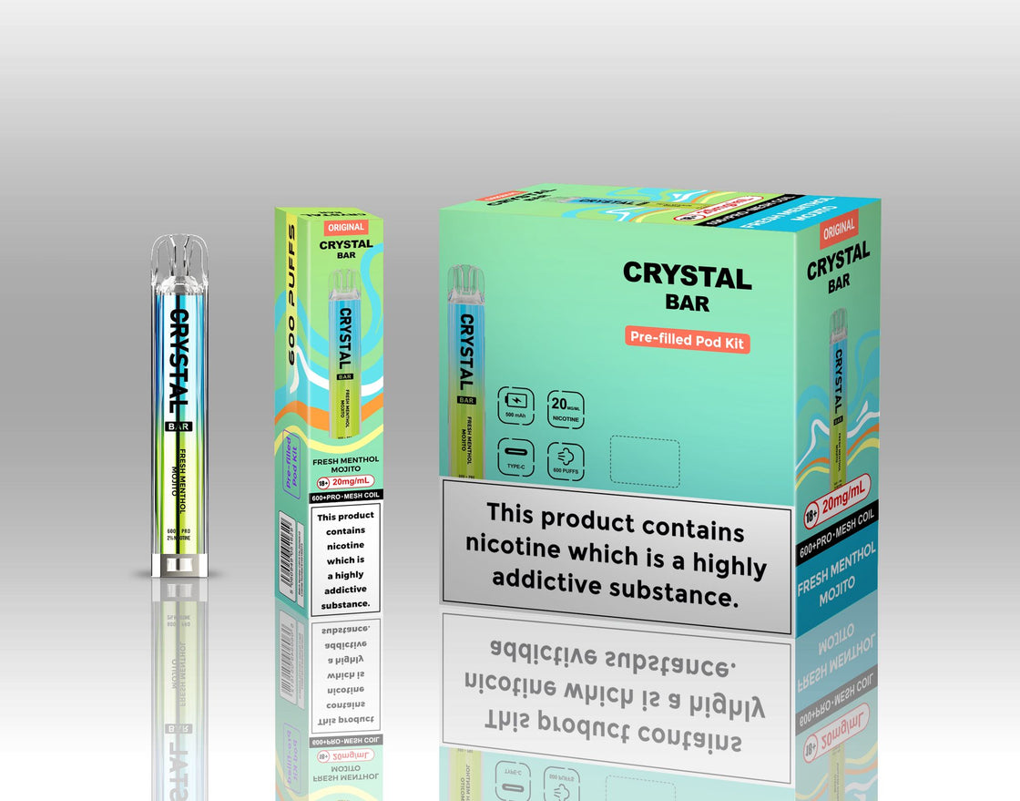 Original Crystal Bar 600 Puffs Prefilled Pod Kit 20mg- 10 Pack