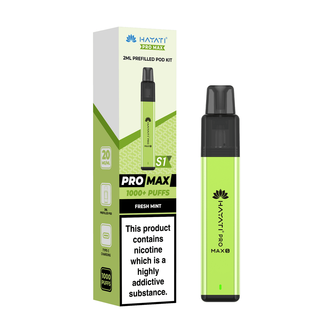 Hayati Pro Max S1 Vape Pod Kit - 20mg - 2ml - 10 Pack