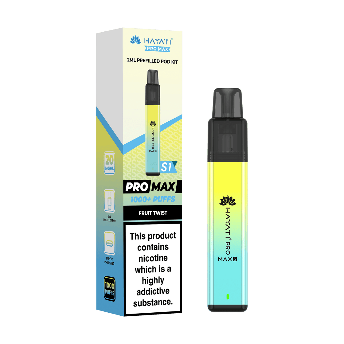 Hayati Pro Max S1 Vape Pod Kit - 20mg - 2ml - 10 Pack