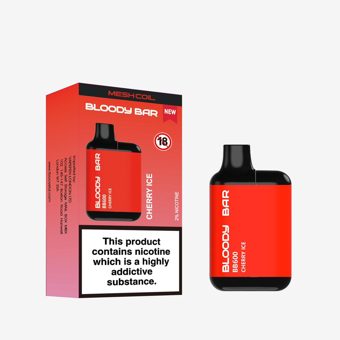 Bloody Bar BB600 Pre-filled Vape Pod Kit - 20mg - 10 Pack