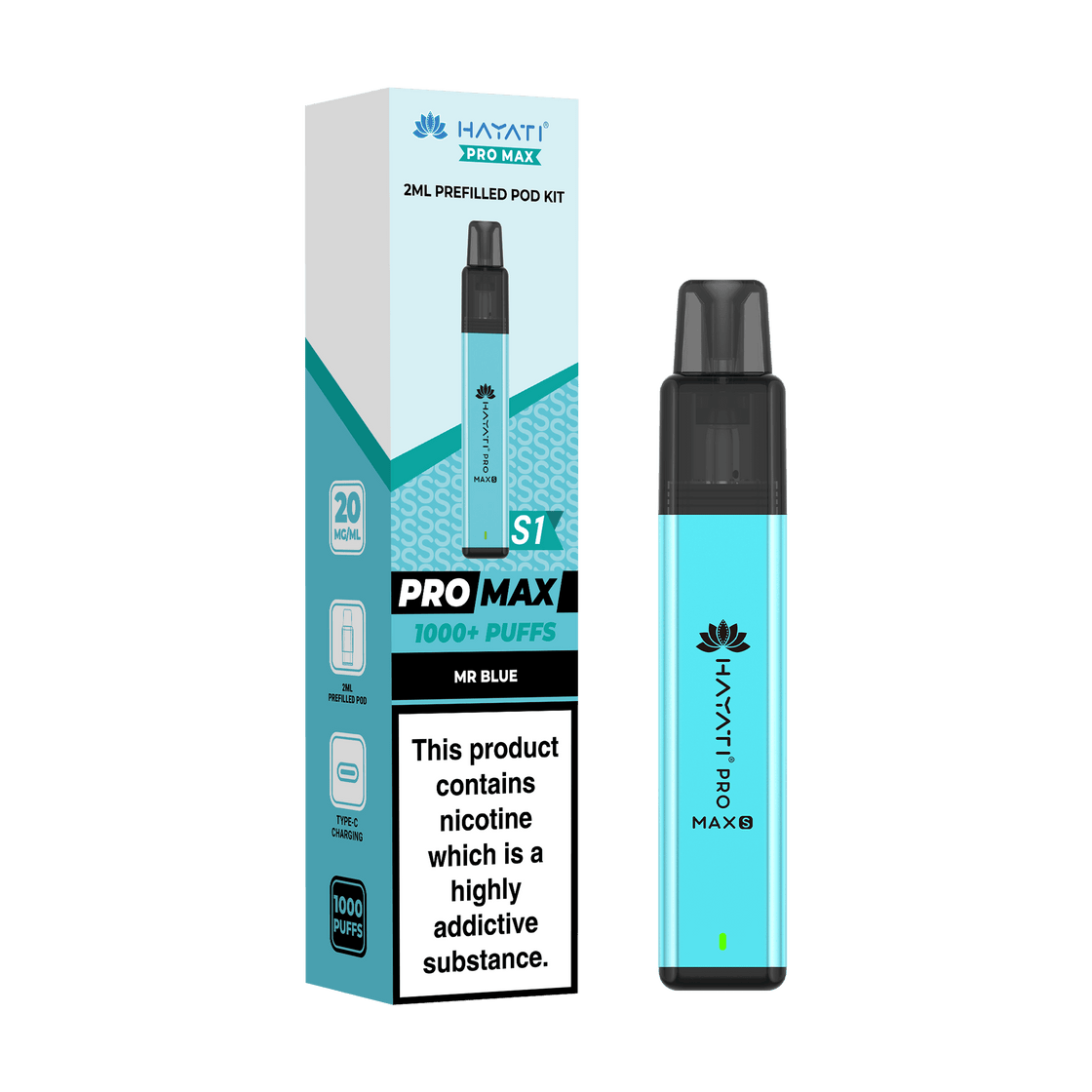 Hayati Pro Max S1 Vape Pod Kit - 20mg - 2ml - 10 Pack