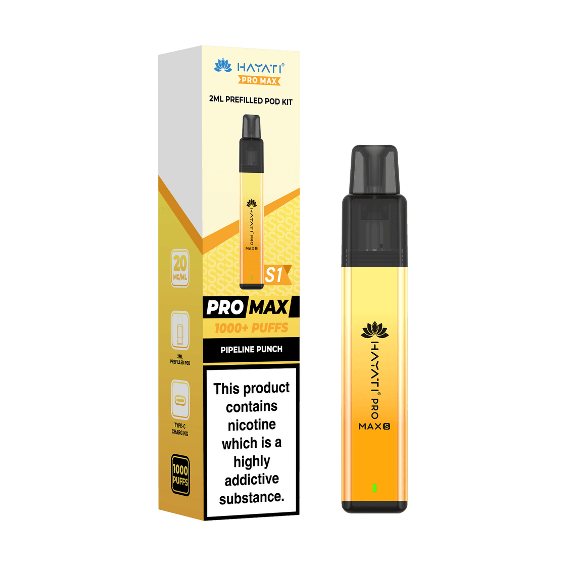 Hayati Pro Max S1 Vape Pod Kit - 20mg - 2ml - 10 Pack