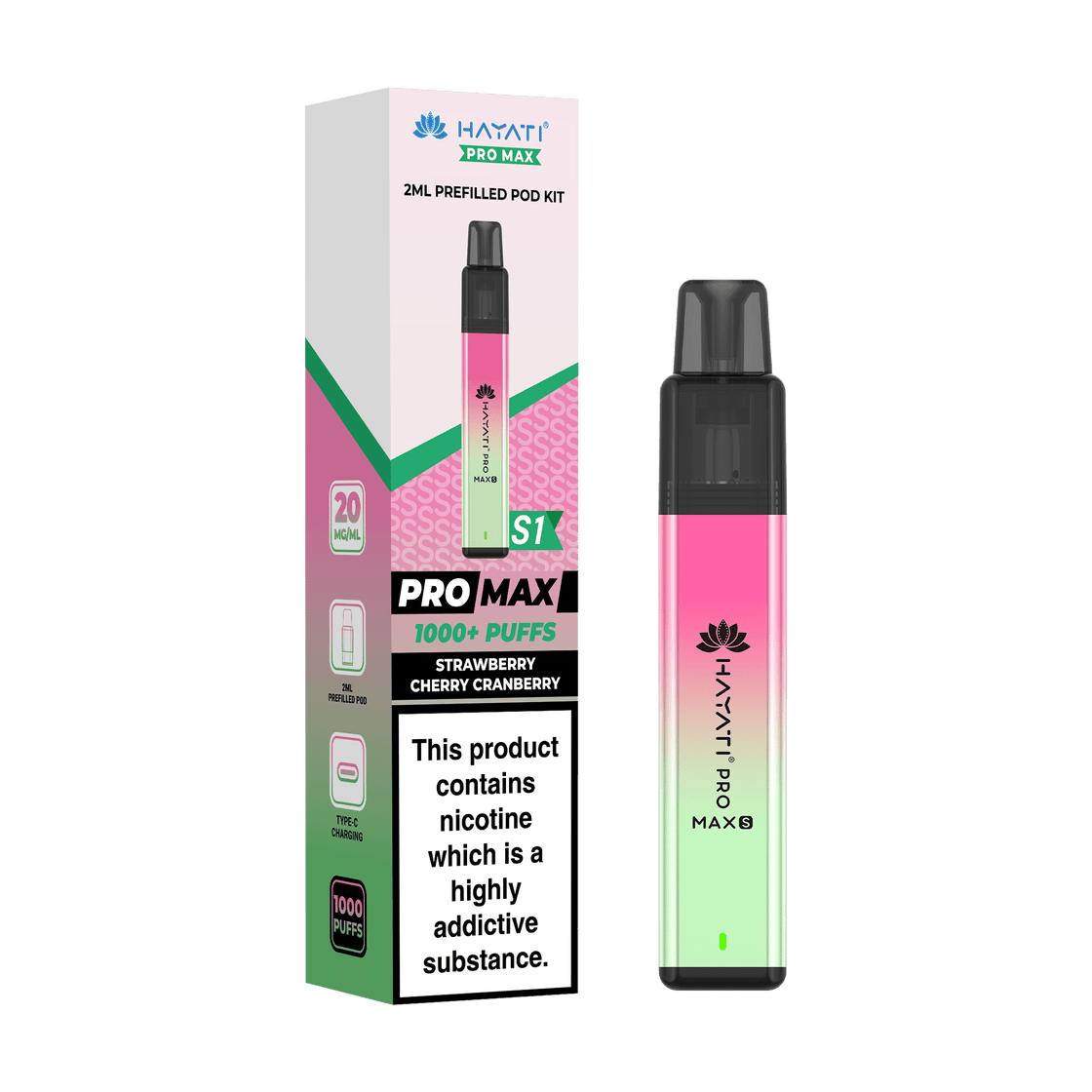 Hayati Pro Max S1 Vape Pod Kit - 20mg - 2ml - 10 Pack