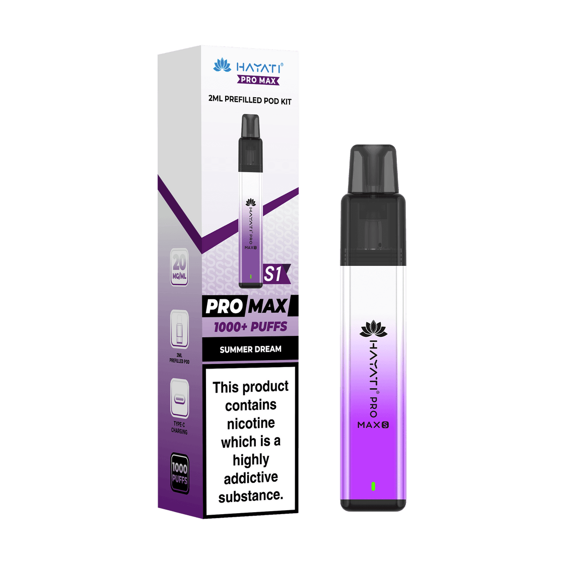 Hayati Pro Max S1 Vape Pod Kit - 20mg - 2ml - 10 Pack