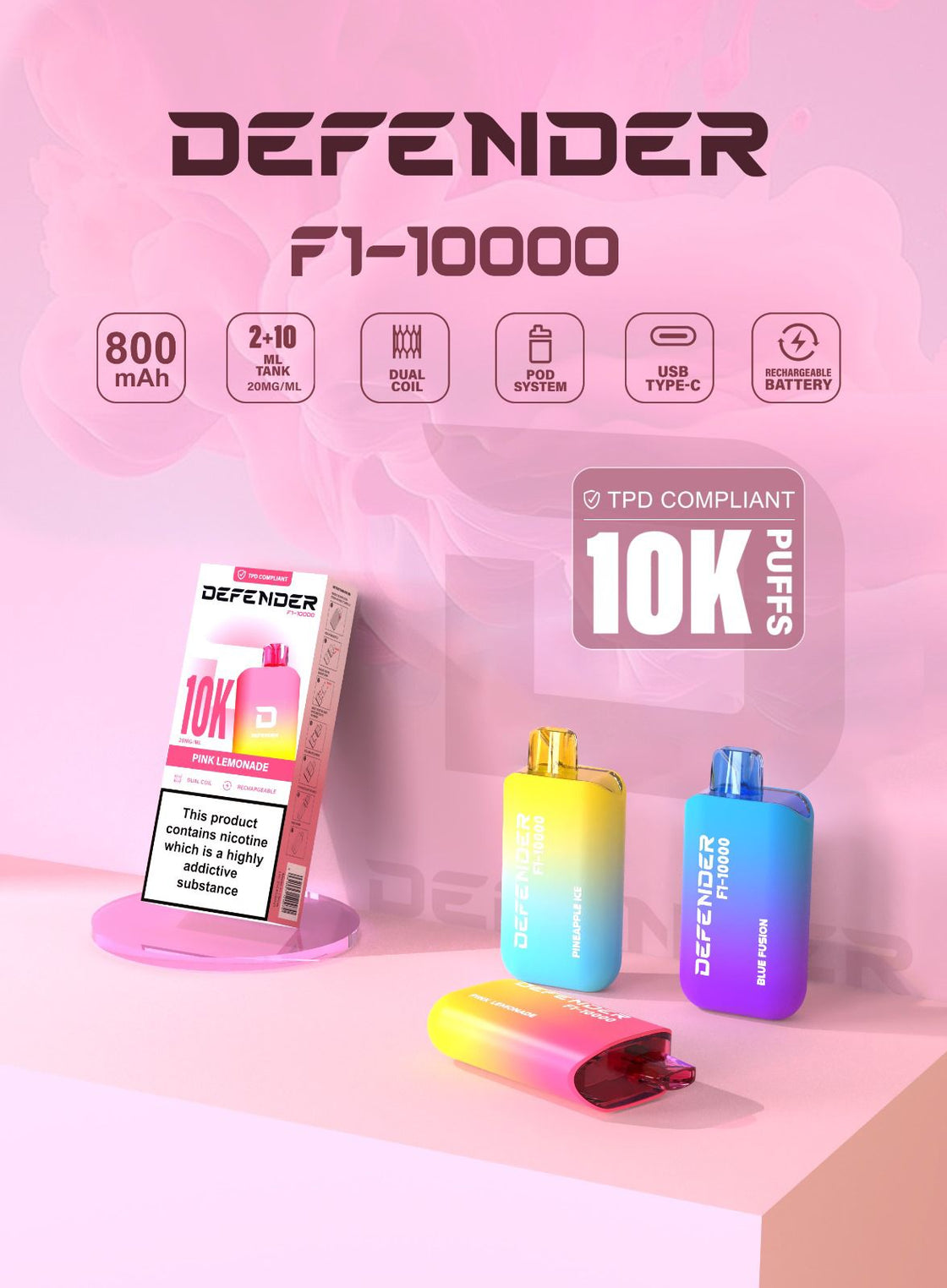 Defender F1-10000 Prefilled Pod Vape Kit Pack of 5