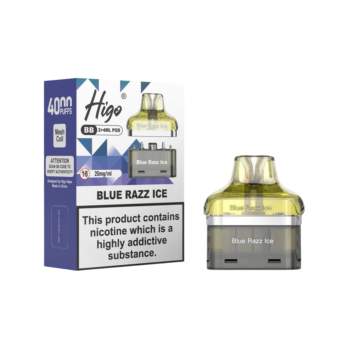 Higo BB4000 Pods (Box of 5) - Blue Razz Ice