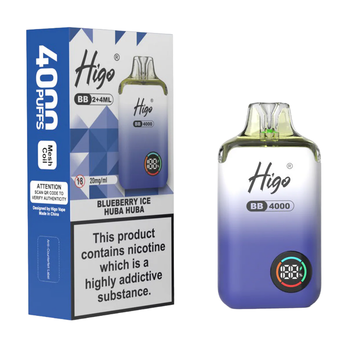 Higo BB4000 Kit (Box of 10) - Blueberry Ice Huba Buba