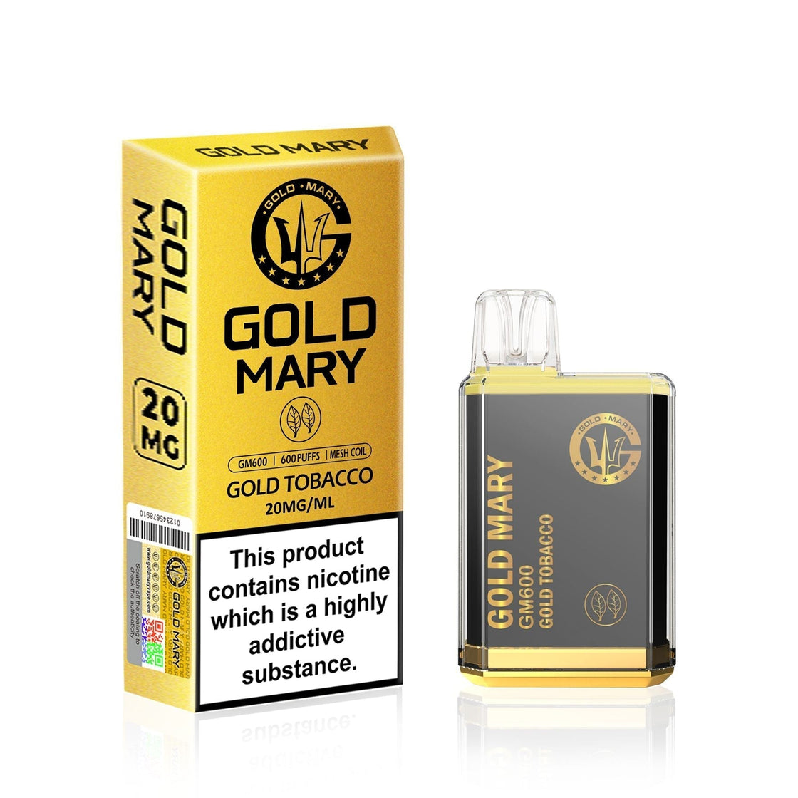 Gold Mary GM600 Disposable Vape Puff Bar Box of 10 - Gold Tobacco -Vapeuksupplier