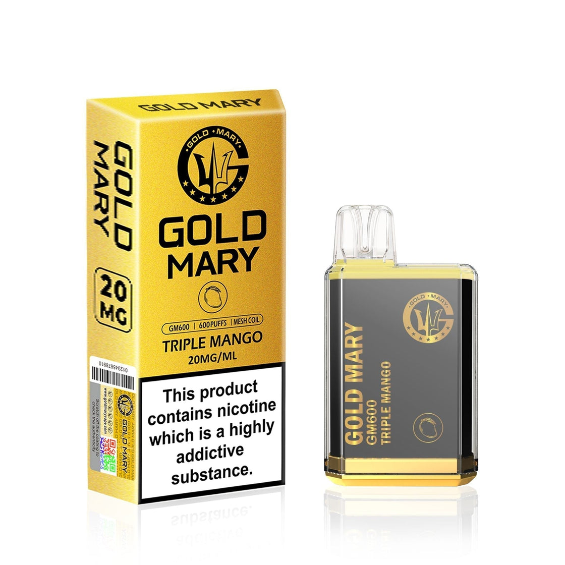 Gold Mary GM600 Disposable Vape Puff Bar Box of 10 - Triple Mango -Vapeuksupplier