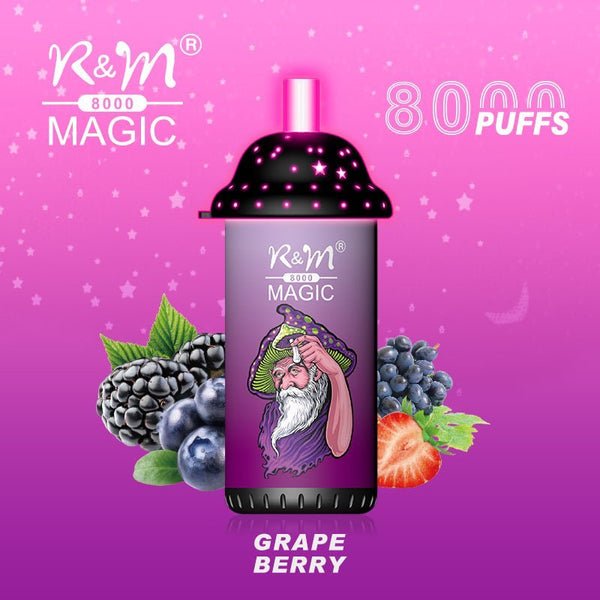 R and M Magic 8000 Disposable Vape - Box of 10 - Grape Berry -Vapeuksupplier