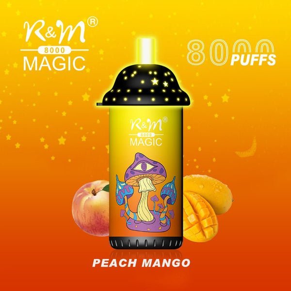 R and M Magic 8000 Disposable Vape - Box of 10 - Peach Mango -Vapeuksupplier