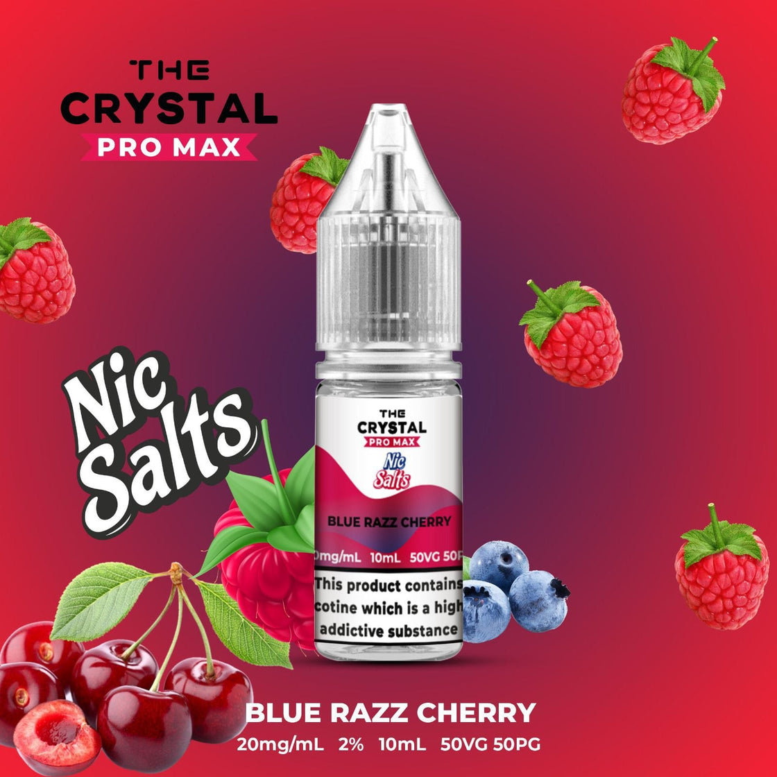 The Crystal Pro Max Vape Nic Salts 10ml - Box of 10 - Blue Razz Cherry -Vapeuksupplier