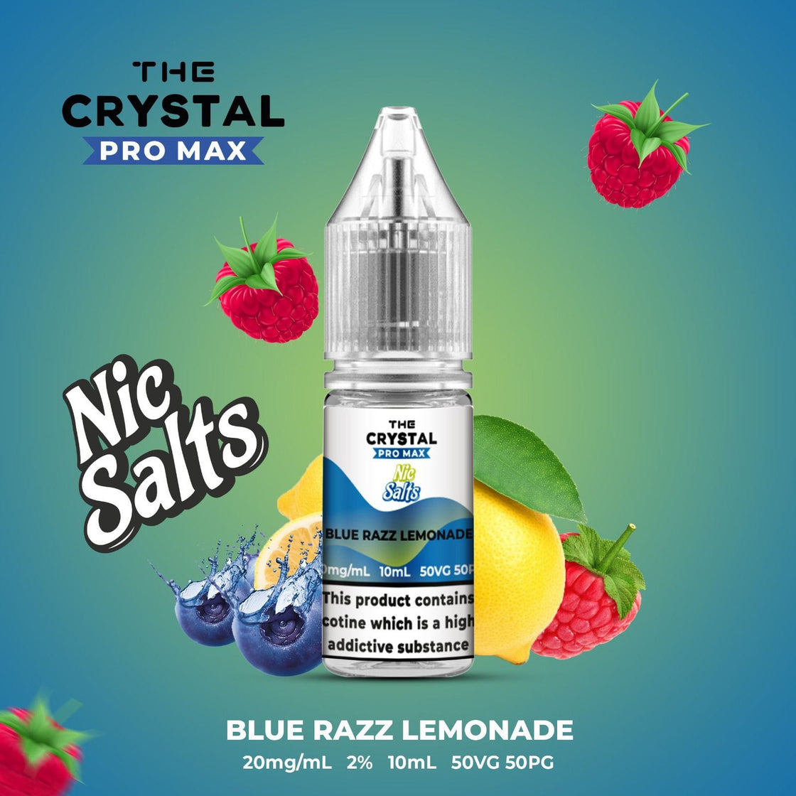 The Crystal Pro Max Vape Nic Salts 10ml - Box of 10 - Blue Razz Lemonade -Vapeuksupplier