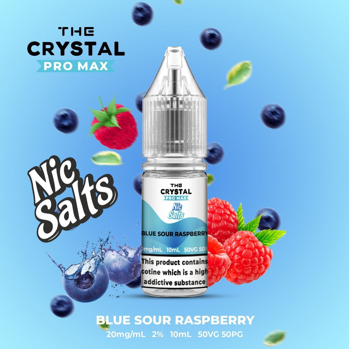 The Crystal Pro Max Vape Nic Salts 10ml - Box of 10 - Blue Sour Raspberry -Vapeuksupplier