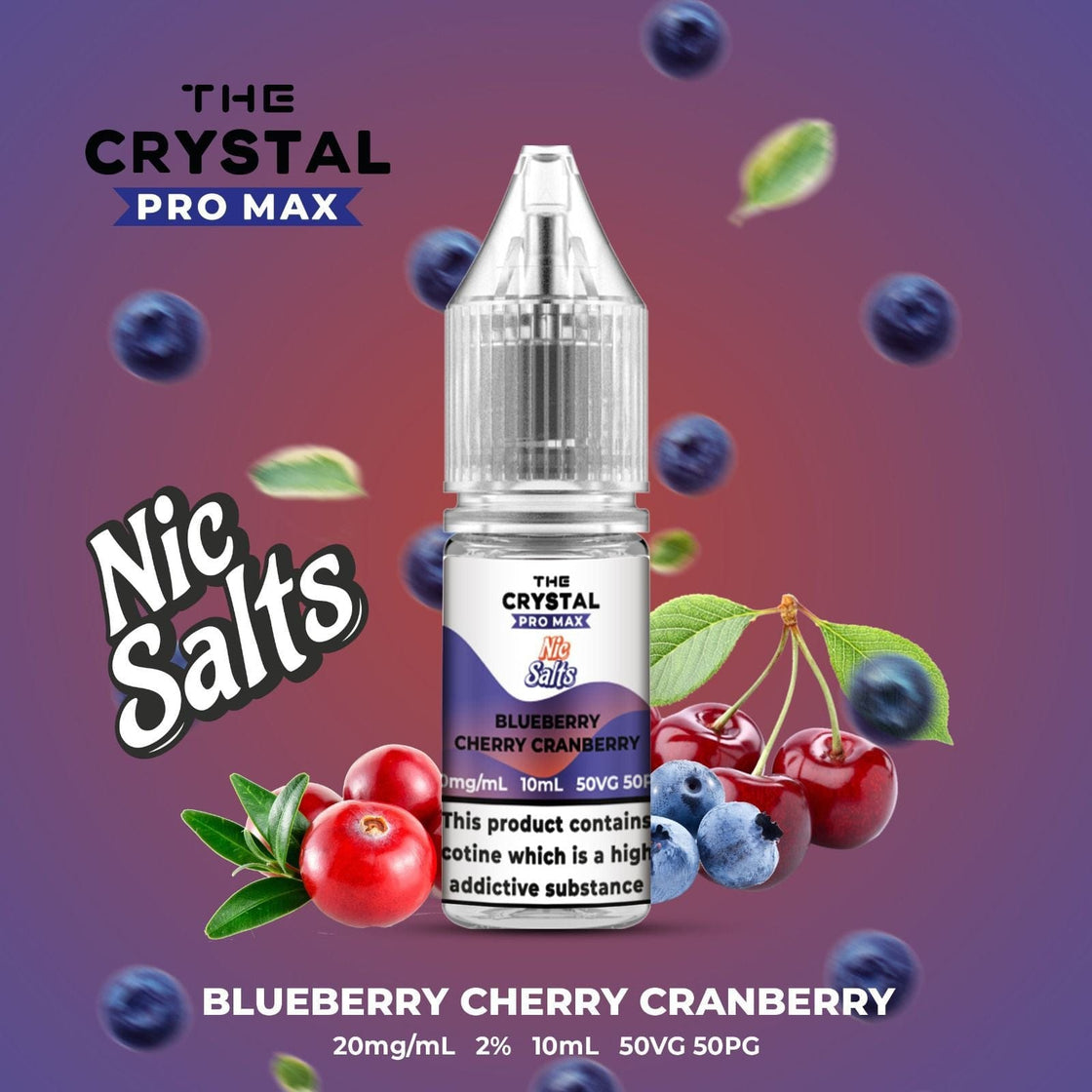 The Crystal Pro Max Vape Nic Salts 10ml - Box of 10 - Blueberry Cherry Cranberry -Vapeuksupplier