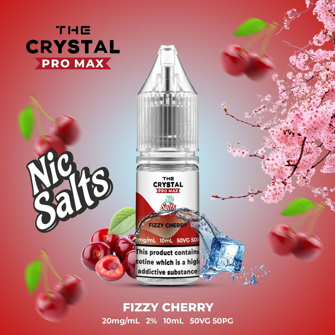 The Crystal Pro Max Vape Nic Salts 10ml - Box of 10 - Fizzy Cherry -Vapeuksupplier