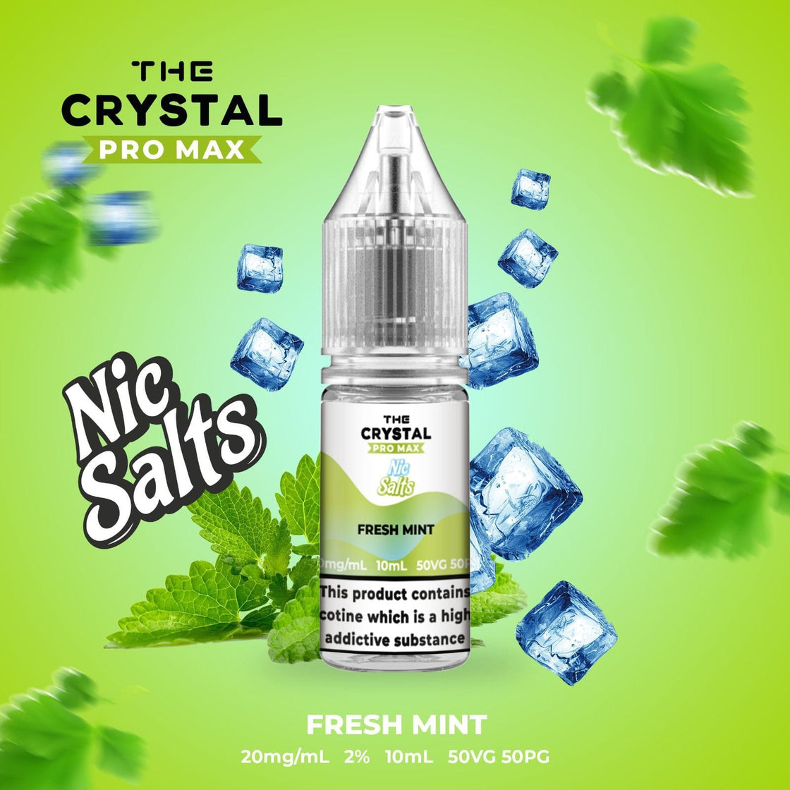 The Crystal Pro Max Vape Nic Salts 10ml - Box of 10 - Fresh Mint -Vapeuksupplier