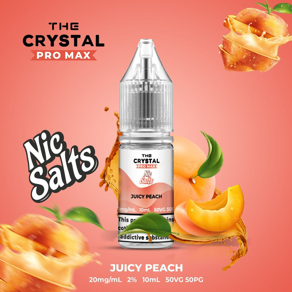 The Crystal Pro Max Vape Nic Salts 10ml - Box of 10 - Juicy Peach -Vapeuksupplier