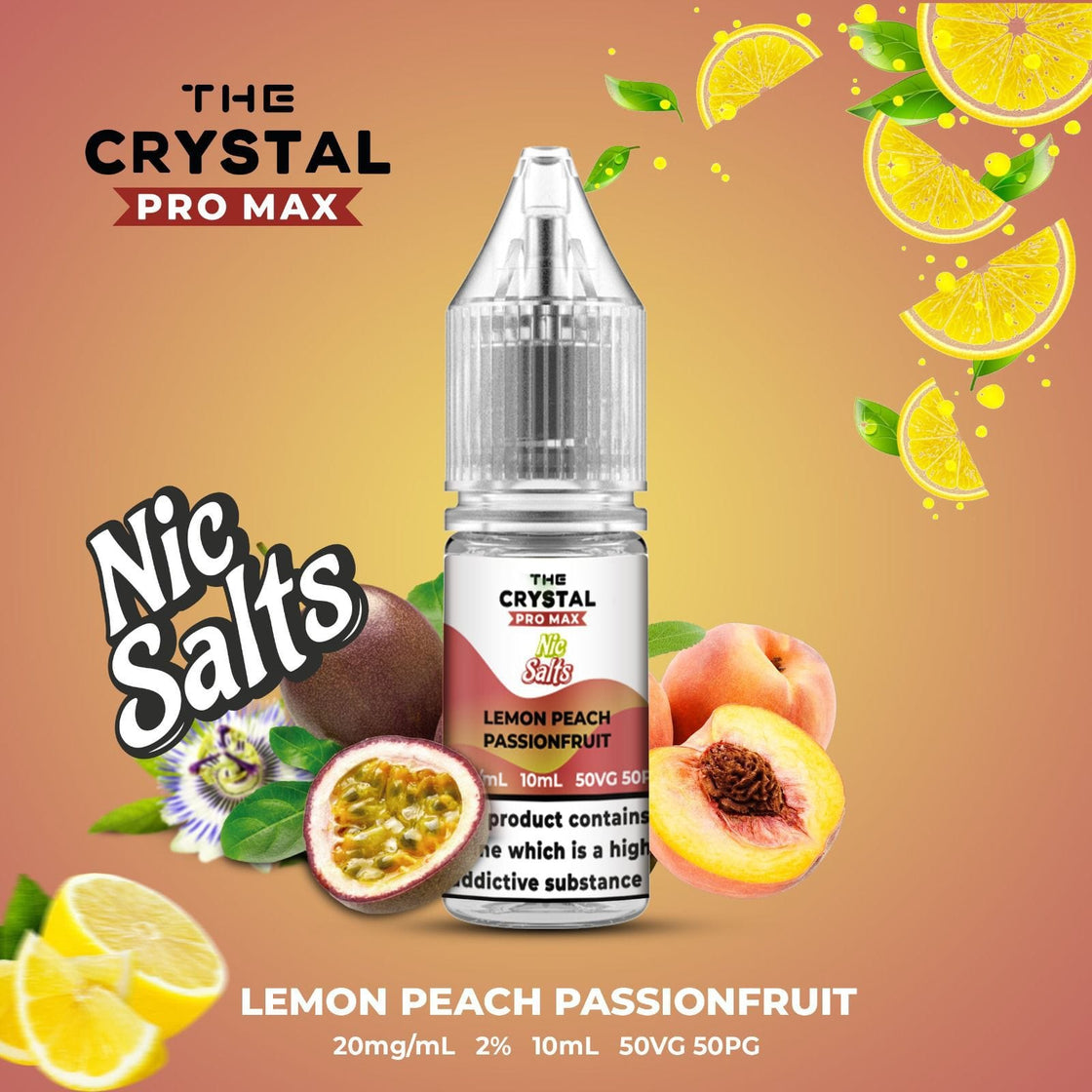 The Crystal Pro Max Vape Nic Salts 10ml - Box of 10 - Lemon Peach Passionfruit -Vapeuksupplier