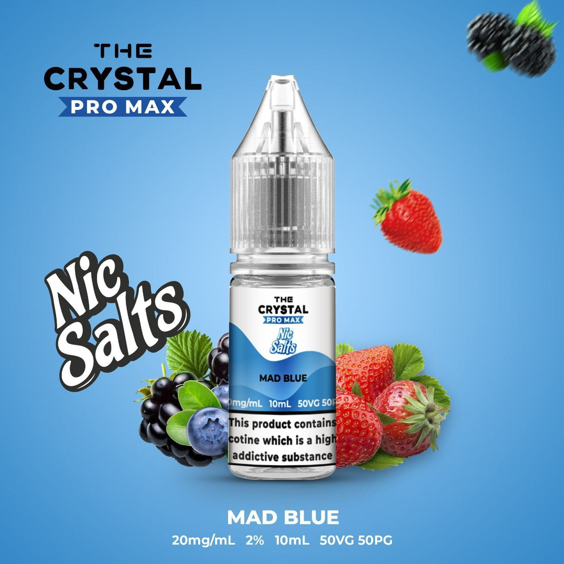 The Crystal Pro Max Vape Nic Salts 10ml - Box of 10 - Mad Blue -Vapeuksupplier