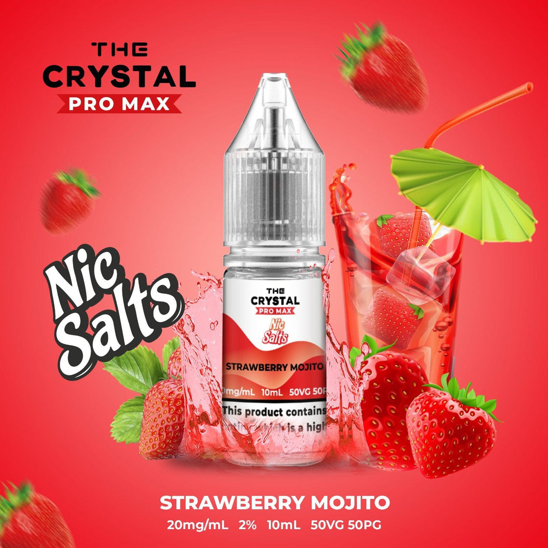 The Crystal Pro Max Vape Nic Salts 10ml - Box of 10 - Strawberry Mojito -Vapeuksupplier