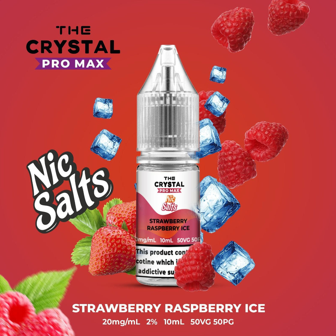 The Crystal Pro Max Vape Nic Salts 10ml - Box of 10 - Strawberry Raspberry Ice -Vapeuksupplier
